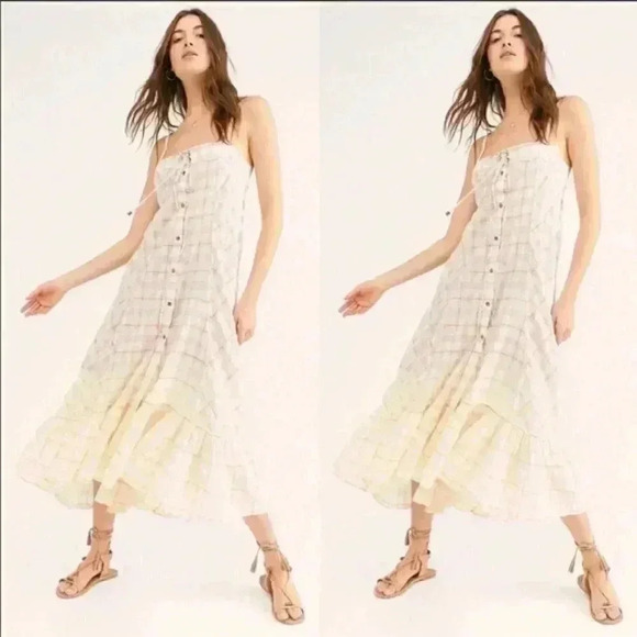 Free People Plaid City Maxi Top Ivory Combo - Picture 1 of 3